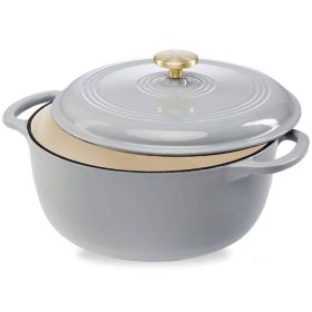 6 Quart Large Light Grey Enamel Cast Iron Dutch Oven Kitchen Cookware
