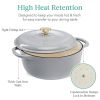 6 Quart Large Light Grey Enamel Cast Iron Dutch Oven Kitchen Cookware