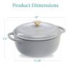 6 Quart Large Light Grey Enamel Cast Iron Dutch Oven Kitchen Cookware
