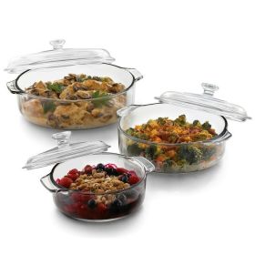 6 Piece Round Glass Casserole Cookware Bakeware Set with Lids