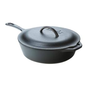 12 inch Round Cast Iron Deep Skillet with Lid Pre Seasoned and Made in the USA