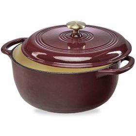 6 Quart Large Maroon Cabernet Red Enamel Cast Iron Dutch Oven Kitchen Cookware