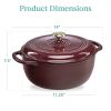 6 Quart Large Maroon Cabernet Red Enamel Cast Iron Dutch Oven Kitchen Cookware