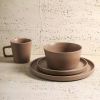 16 Piece Stoneware Dinnerware Set in Matte Brown   Service for 4