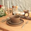 16 Piece Stoneware Dinnerware Set in Matte Brown   Service for 4