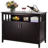 Dark Brown Wood 2 Door Dining Buffet Sideboard Cabinet with Open Storage Shelf