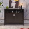Dark Brown Wood 2 Door Dining Buffet Sideboard Cabinet with Open Storage Shelf