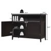 Dark Brown Wood 2 Door Dining Buffet Sideboard Cabinet with Open Storage Shelf