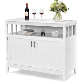 White Wood 2 Door Dining Buffet Sideboard Cabinet with Open Storage Shelf