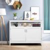White Wood 2 Door Dining Buffet Sideboard Cabinet with Open Storage Shelf