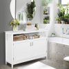 White Wood 2 Door Dining Buffet Sideboard Cabinet with Open Storage Shelf
