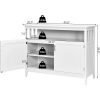 White Wood 2 Door Dining Buffet Sideboard Cabinet with Open Storage Shelf