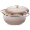 6 Quart Large Pink Beige Off White Enamel Cast Iron Dutch Oven Kitchen Cookware