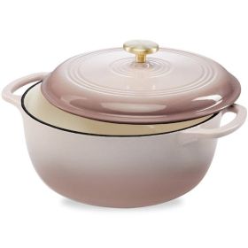 6 Quart Large Pink Beige Off White Enamel Cast Iron Dutch Oven Kitchen Cookware