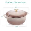 6 Quart Large Pink Beige Off White Enamel Cast Iron Dutch Oven Kitchen Cookware