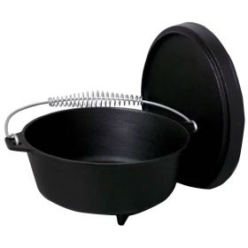 2 Gallon Seasoned Cast Iron Dutch Oven with Lid and Spiral Metal Handle