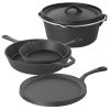5 Piece Cast Iron Cookware Set with Dutch Oven Griddle and 2 Skillets