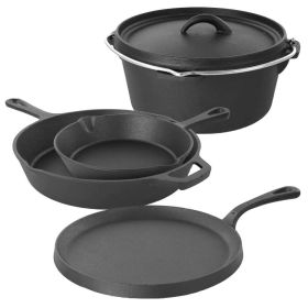 5 Piece Cast Iron Cookware Set with Dutch Oven Griddle and 2 Skillets