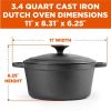 3.4 Quart Pre Seasonded Cast Iron Dutch Oven with Handles and Lid