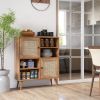Mid Century Modern Wood Sideboard Dining Buffet Storage Cabinet w/ Rattan Doors