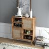 Mid Century Modern Wood Sideboard Dining Buffet Storage Cabinet w/ Rattan Doors