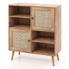Mid Century Modern Wood Sideboard Dining Buffet Storage Cabinet w/ Rattan Doors