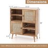 Mid Century Modern Wood Sideboard Dining Buffet Storage Cabinet w/ Rattan Doors