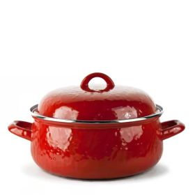 4 Quart Red Porcelain Coated Steel Dutch Oven with Lid and Stainless Steel Trim
