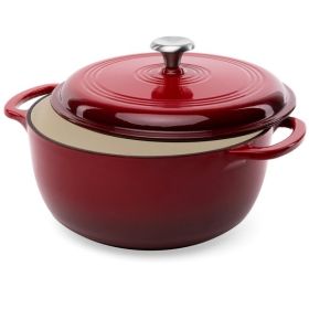 6 Quart Large Red Enamel Cast Iron Dutch Oven Kitchen Cookware