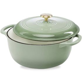 6 Quart Large Sage Green Enamel Cast Iron Dutch Oven Kitchen Cookware
