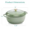 6 Quart Large Sage Green Enamel Cast Iron Dutch Oven Kitchen Cookware