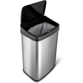 Silver/Black 13 Gallon Stainless Steel Kitchen Trash Can with Motion Sensor Lid