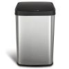 Silver/Black 13 Gallon Stainless Steel Kitchen Trash Can with Motion Sensor Lid