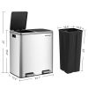 Dual Stainless Steel 16 Gallon Trash Can Recycle Bin with 2 Step on Pedal Lids