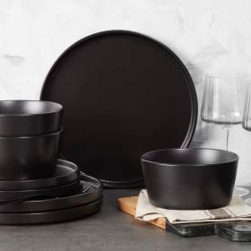 16 Piece Stoneware Dinnerware Set in Matte Black   Service for 4