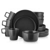 16 Piece Stoneware Dinnerware Set in Matte Black   Service for 4