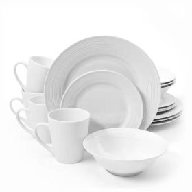 16 Piece White Ceramic Dinnerware Set w/ Bowls Plates and Mugs   Service for 4