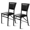 Set of 2   Modern Black Metal Folding Dining Chairs with PU Leather Seat Cushion