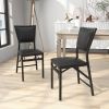 Set of 2   Modern Black Metal Folding Dining Chairs with PU Leather Seat Cushion