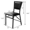 Set of 2   Modern Black Metal Folding Dining Chairs with PU Leather Seat Cushion