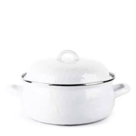 4 Quart White Porcelain Coated Steel Dutch Oven w/ Lid and Stainless Steel Trim