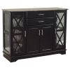 Black Wood Buffet Dining room Sideboard with Glass Doors