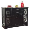 Black Wood Buffet Dining room Sideboard with Glass Doors