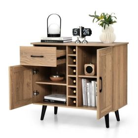 Modern Mid Century Style Kitchen Buffet Dining Sideboard Cabinet with Wine Rack
