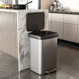13 Gallon Silver Stainless Steel Step Trash Can with Soft Close Lid