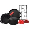 12 Piece Cast Iron Cookware set with Dutch Oven Frying Pan Skillet and Pizza Pan