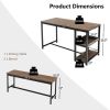 Modern Industrial 3 Piece Metal Wood Dining Set with 2 Benches and Wine Rack