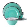 12 Piece Melamine Plates Bowls Dinnerware Set in Turquoise Blue   Service for 4