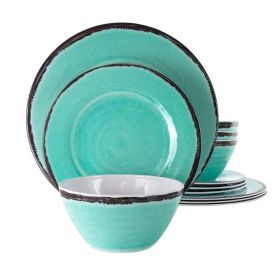 12 Piece Melamine Plates Bowls Dinnerware Set in Turquoise Blue   Service for 4