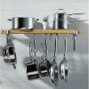 36 inch x 8 inch Wall Mounted Metal Wood Pot Rack with 6 Swivel Hooks